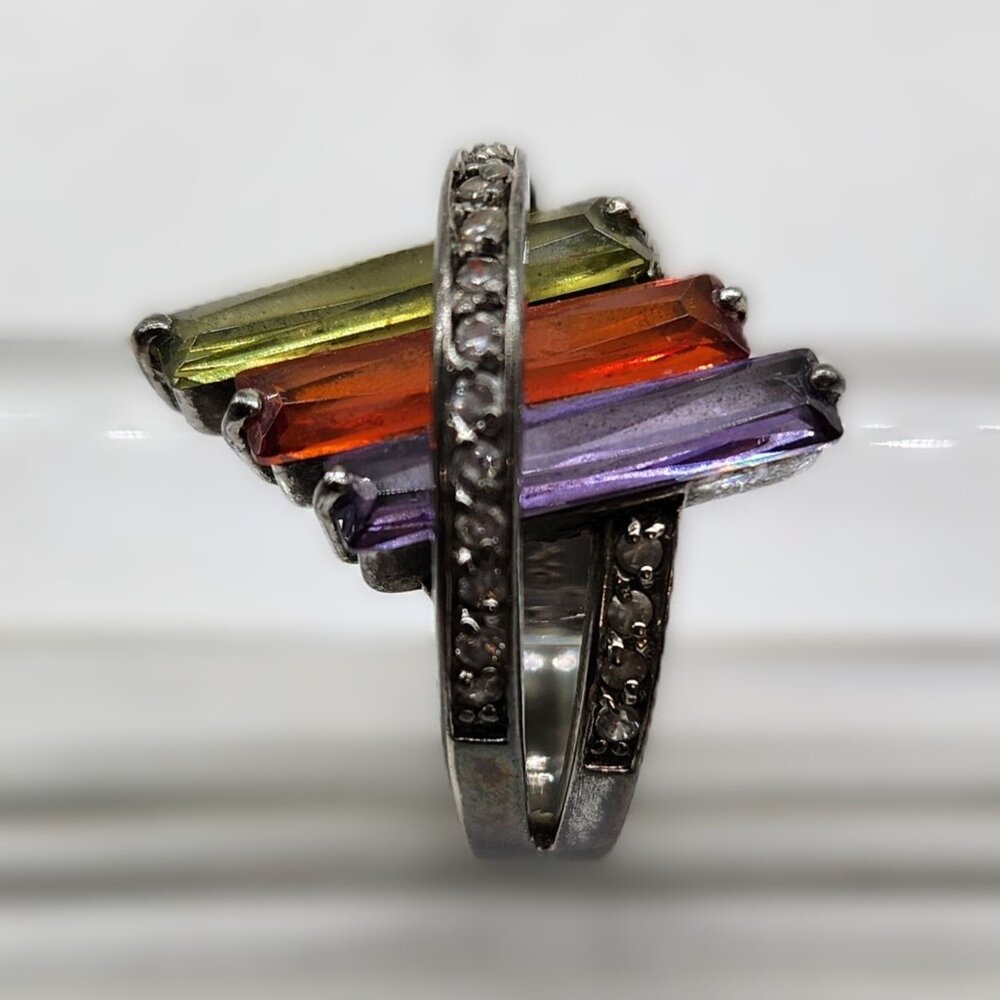 Y2K 925 Ring With Cubic Zirconia Colorful Crystals